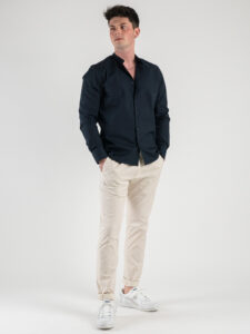 ESTASI Camicia coreana basica in cotone LAUDA Blu4