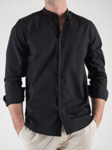 ESTASI Camicia coreana basica in cotone LAUDA Nera1