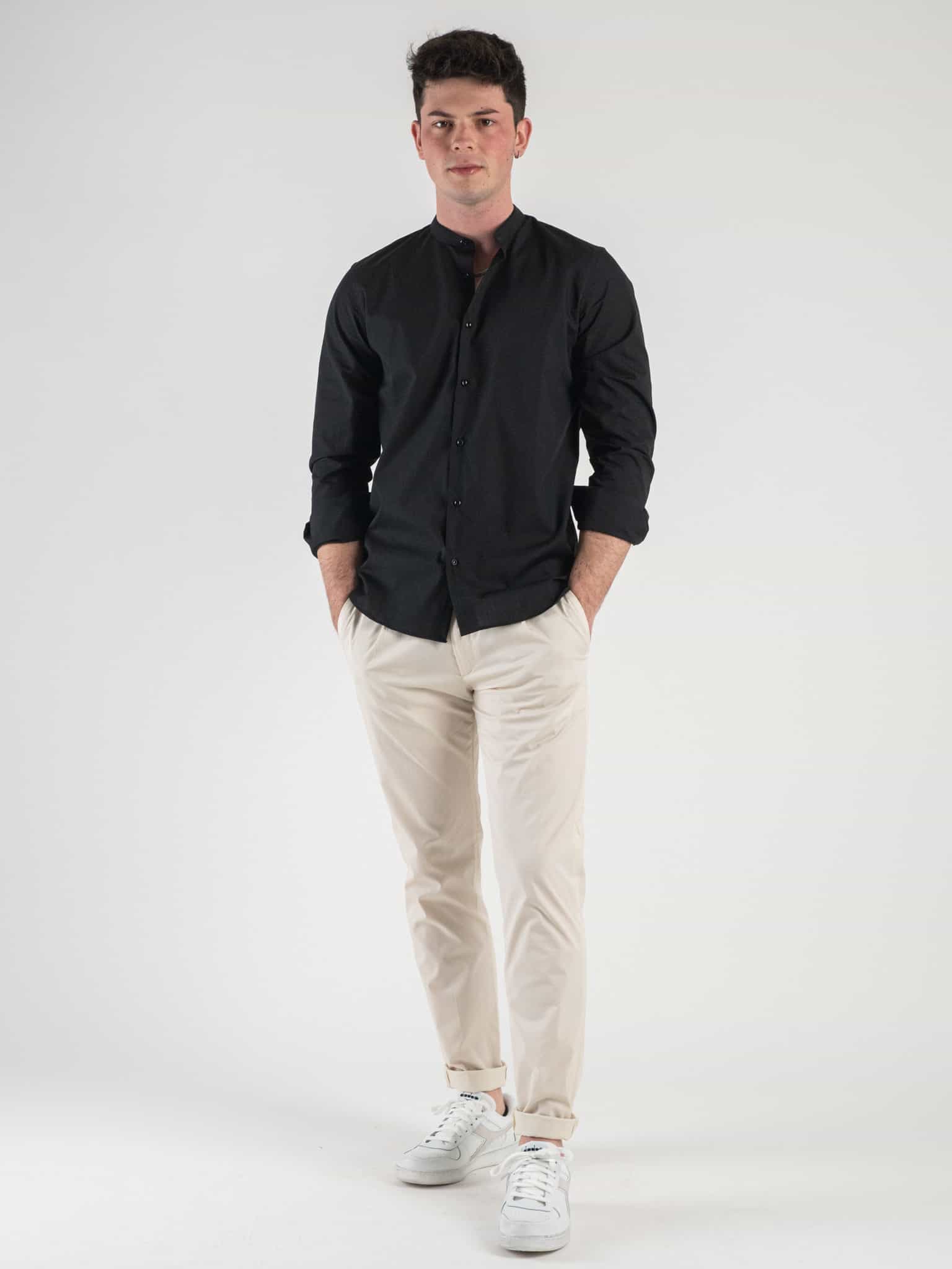 ESTASI Camicia coreana basica in cotone LAUDA Nera Prezzo 49 00