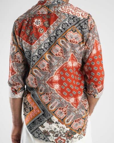 ESTASI Camicia in viscosa con collo coreana fantasia bandana