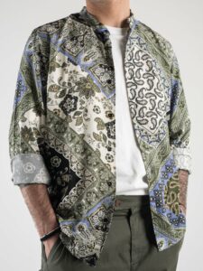 ESTASI Camicia in viscosa con collo coreana fantasia bandana BLANCO nera1