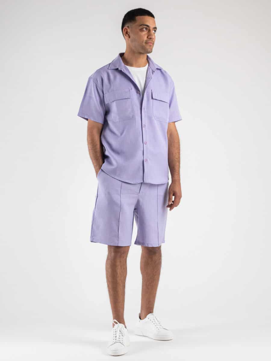 ESTASI Coordinato giacchetta sportiva a mezze maniche + Bermuda morbido coulisse UNITED Lilla