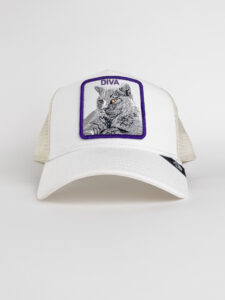 GOORIN BROS Cappellino bianco con patch bianca stampa gatto DIVA2