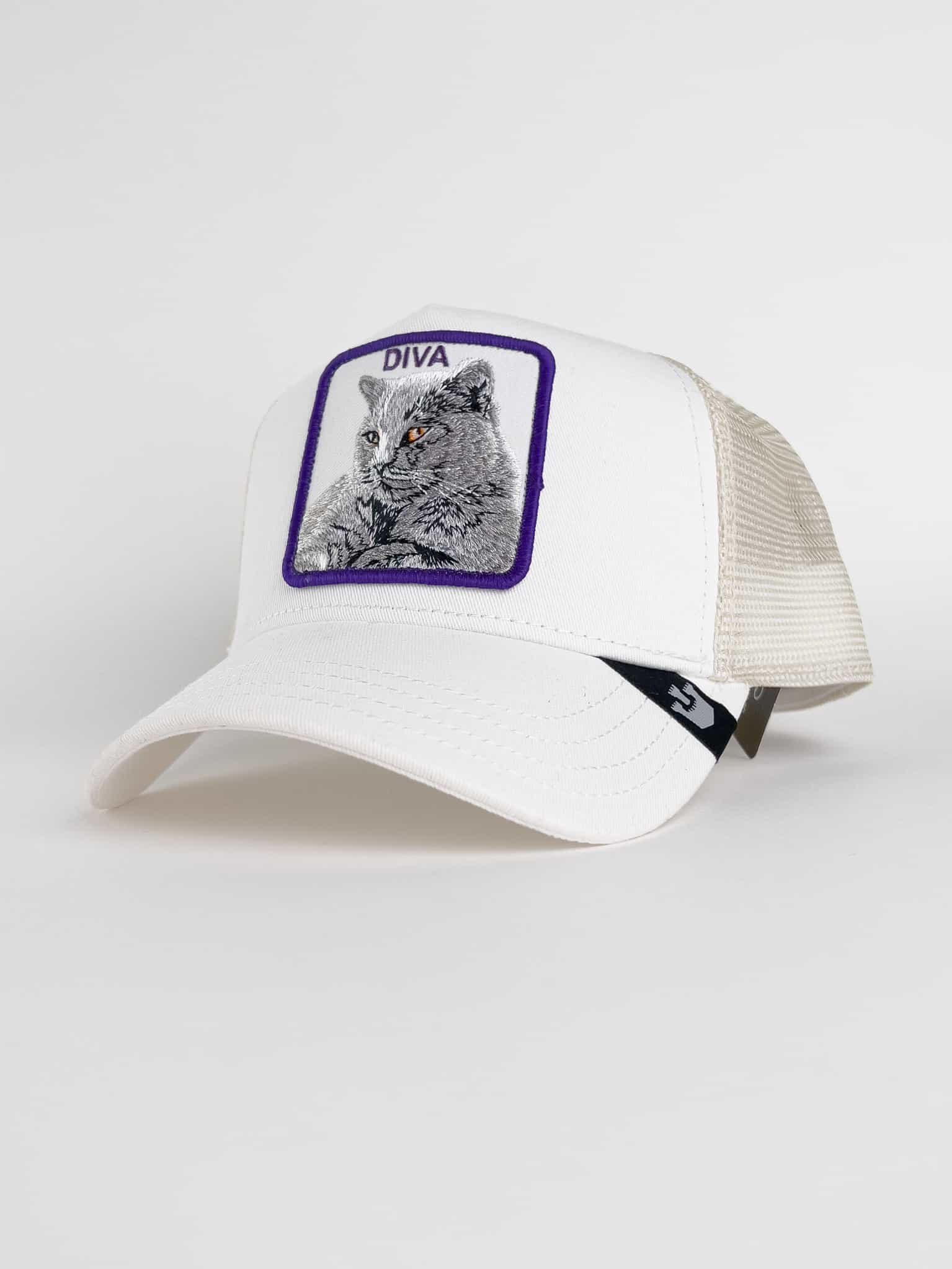 GOORIN BROS Cappellino bianco con patch bianca stampa gatto DIVA