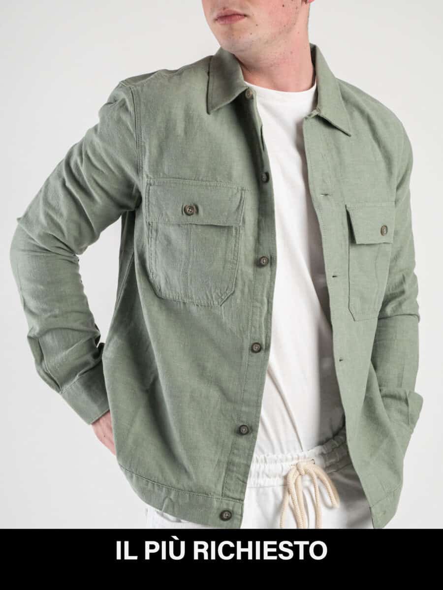 ONLY&SONS Camicia basica in misto lino con tasche frontali KENNET 22019758 Swamp