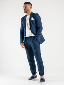 OVER-D Giacca elegante da abito 100% lino OE1S2S3G09 Blu5