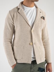 V2 Giacca in maglia leggera in cotone con pochette GUOPE Beige2