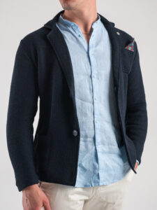V2 Giacca in maglia leggera in cotone con pochette GUOPE Blu2