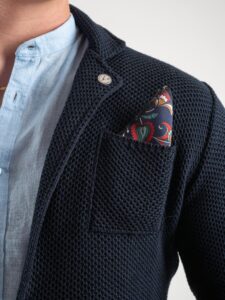 V2 Giacca in maglia leggera in cotone con pochette GUOPE Blu4