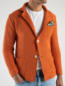 V2 Giacca in maglia leggera in cotone con pochette GUOPE Coccio3