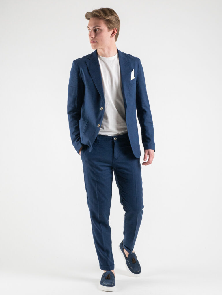 ALEANDRO LA CORTE Abito in misto lino Giacca monopetto Pantalone QUINTO Blu5 Abiti