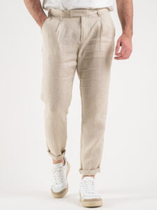 ALTATENSIONE Pantalone da abito 100% Lino con pinces 2225MP WESTON Beige (1)