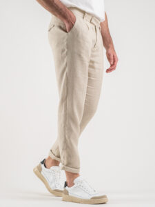ALTATENSIONE Pantalone da abito 100% Lino con pinces 2225MP WESTON Beige (2)