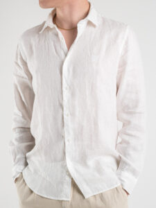 BERNA Camicia 100% Lino con colletto e logo sul cuore Bianca1