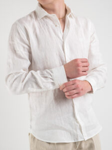 BERNA Camicia 100% Lino con colletto e logo sul cuore Bianca2