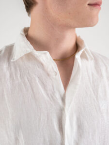 BERNA Camicia 100% Lino con colletto e logo sul cuore Bianca3