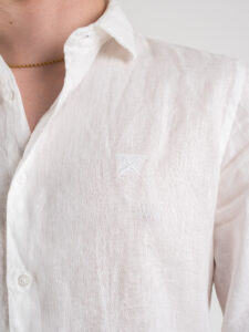 BERNA Camicia 100% Lino con colletto e logo sul cuore Bianca4