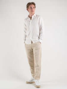 BERNA Camicia 100% Lino con colletto e logo sul cuore Bianca5