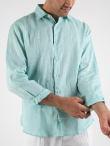 BERNA Camicia 100% Lino con colletto e logo sul cuore Menta2