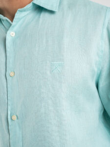 BERNA Camicia 100% Lino con colletto e logo sul cuore Menta4