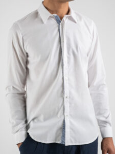 BERNA Camicia basica misto cotone con colletto 220079 Bianca5