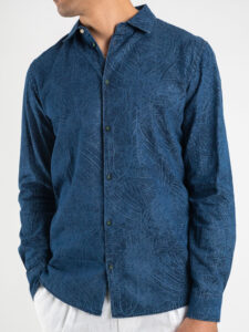 BERNA Camicia in jeans lavorata in fantasia foglie 220351 Blu3