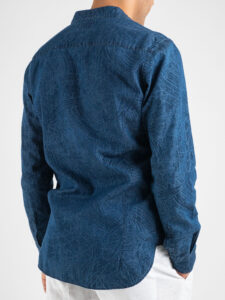 BERNA Camicia in jeans lavorata in fantasia foglie 220351 Blu6