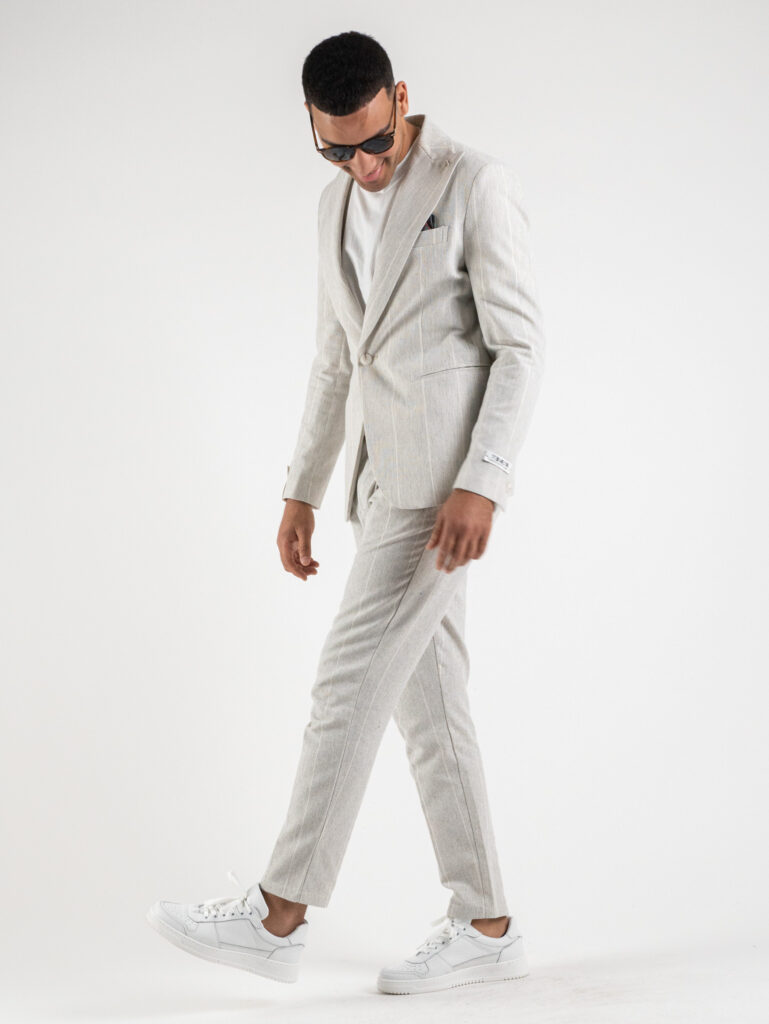 BERNA Pantalone da abito gessato in misto lino 230283 Grigio11 Abiti