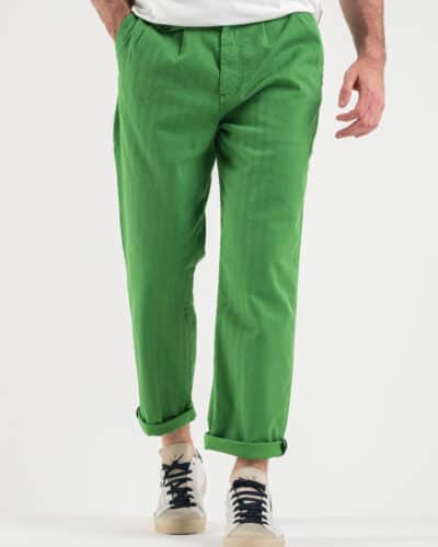 BERNA Pantalone over rigato con pinces 223220 Verde Bandiera 7 Nuovi Arrivi