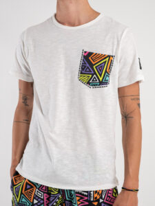 BERNA T-shirt basica con taschino fantasia BEL AIR 230080 Bianca2