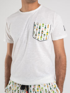 BERNA T-shirt basica con taschino fantasia champagne 230077 Bianca1
