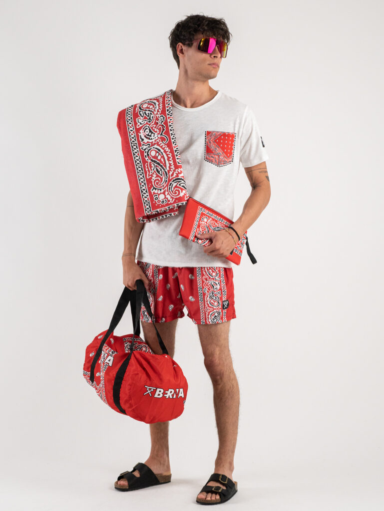 BERNA costume corto stampa Bandana con tasche laterali 220249 Rosso3 Mare