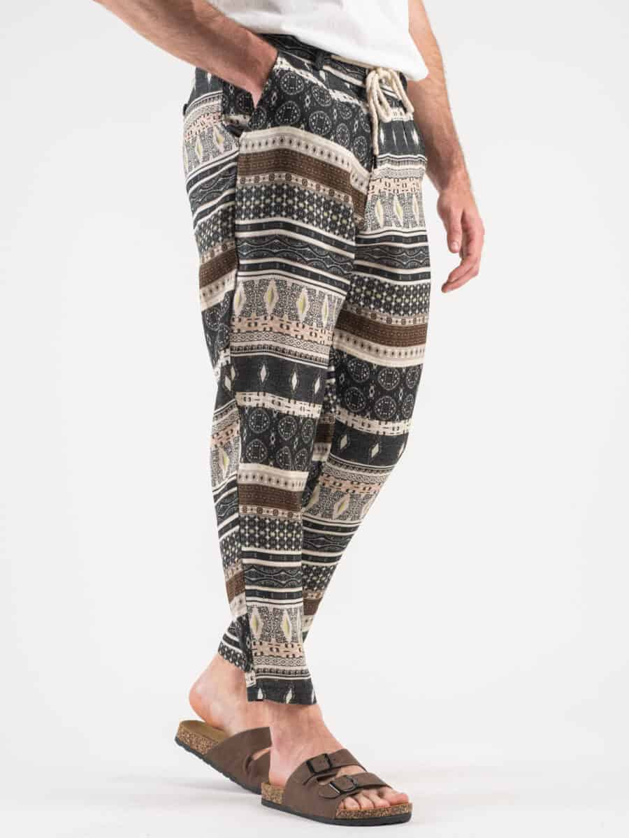 BL11 Pantalone 100% Lino in fantasia etnica con coulisse in vita 300830