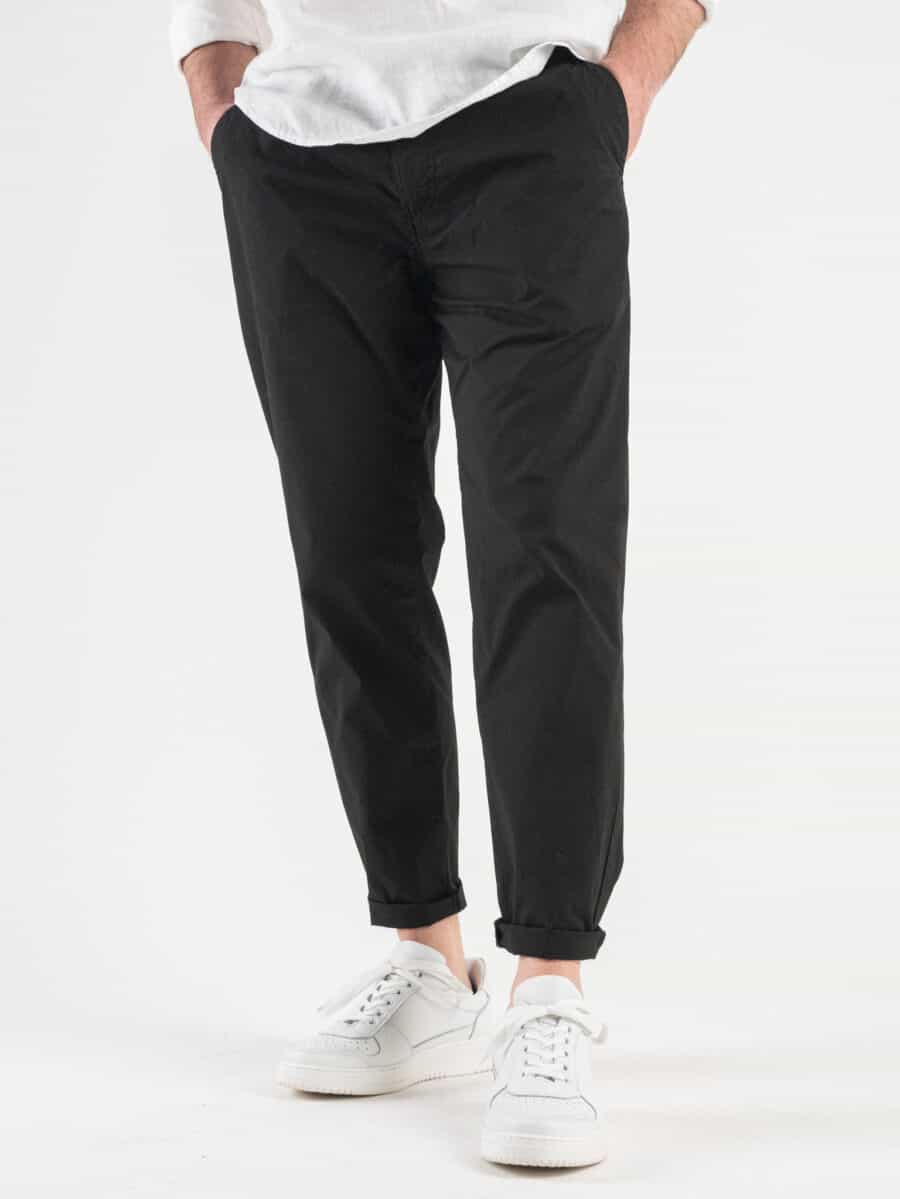 BL11 Pantalone cropped in cotone leggero con laccio in vita e pinces PIPPO Nero