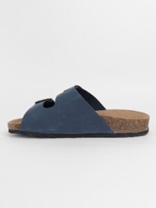 Ciabatta in nabuk doppia fascia con fibbia e fondo in gomma 464 MILENA Blu1