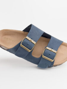 Ciabatta in nabuk doppia fascia con fibbia e fondo in gomma 464 MILENA Blu2