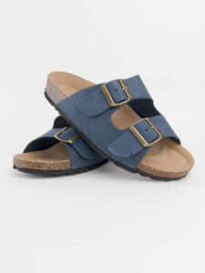 Ciabatta in nabuk doppia fascia con fibbia e fondo in gomma 464 MILENA Blu3