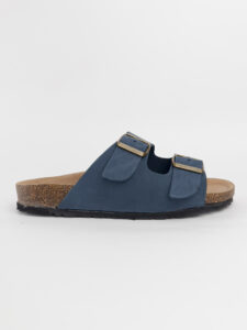 Ciabatta in nabuk doppia fascia con fibbia e fondo in gomma 464 MILENA Blu4