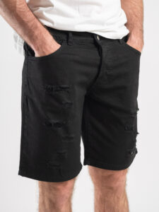 ESTASI Bermuda in jeans con bottoni e rotture LAUTARO Nero1