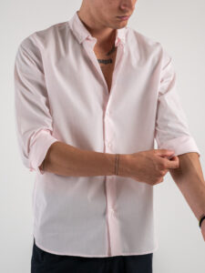 ESTASI Camicia basica in cotone con colletto e botton down SENNA Rosa Chiaro2