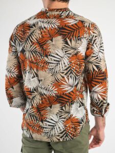 ESTASI Camicia in cotone con stampa foglie e collo coreana 4005 Rossa2