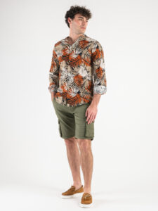 ESTASI Camicia in cotone con stampa foglie e collo coreana 4005 Rossa3