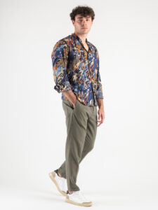ESTASI Camicia in viscosa con collo coreana fantasia camouflage 50 CENT Blu2