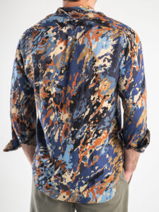 ESTASI Camicia in viscosa con collo coreana fantasia camouflage 50 CENT Blu5