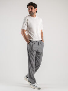 ESTASI Pantalone gamba morbida con coulisse in vita e catenella rimovibile SANE’ Grigio1