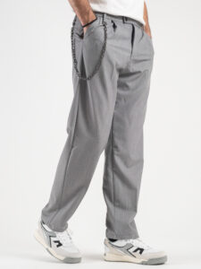 ESTASI Pantalone gamba morbida con coulisse in vita e catenella rimovibile SANE’ Grigio2