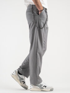 ESTASI Pantalone gamba morbida con coulisse in vita e catenella rimovibile SANE’ Grigio3