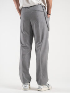 ESTASI Pantalone gamba morbida con coulisse in vita e catenella rimovibile SANE’ Grigio4