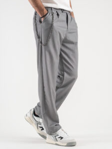 ESTASI Pantalone gamba morbida con coulisse in vita e catenella rimovibile SANE’ Grigio5