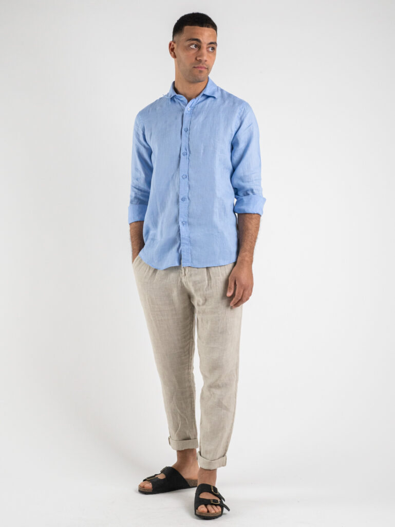 GIANNI LUPO Camicia basica in lino con colletto GL7619S Light Blue4 Outfit